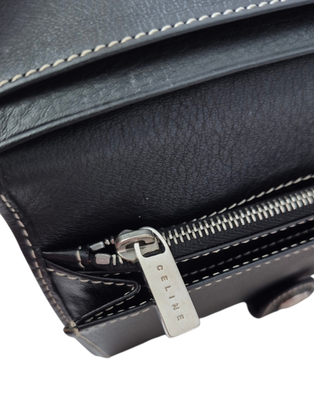 Celine Paris Black Grey Triomphe Fabric Leather Long Wallet - Picture 6 of 13